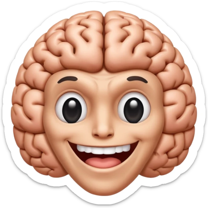 Un cerveau avec un immense sourire blanc, de beaux yeux noirs et des muscles sticker