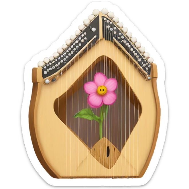 Autoharp instrument, standing up. Tan wood with a flower as the noise hole like the one trixie Mattel plays sticker
