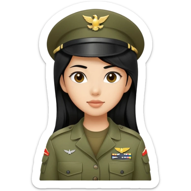 Asian girl with long black hair in the military sticker