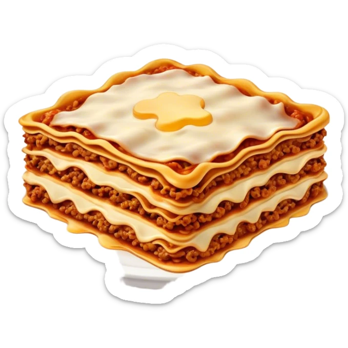 Lasagne alla Bolognese Cinematic Realistic Lasagne alla Bolognese Dish Emoji, depicted as a messy, layered pasta dish overflowing with melted cheese and rich meat sauce, rendered with hearty textures and warm, indulgent lighting. sticker