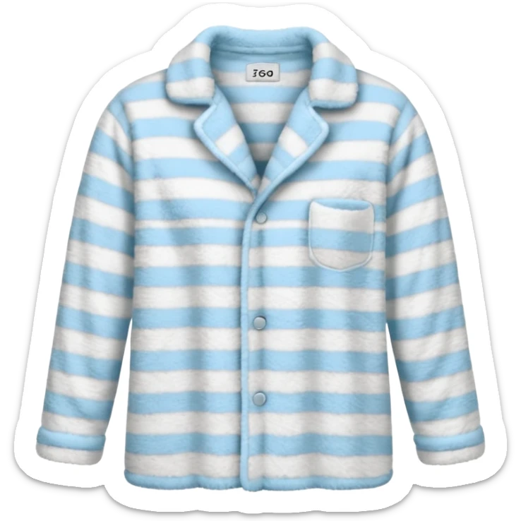 emoji of an isolated fluffy fleece pajama top with soft pastel vertical stripes, plush fuzzy texture, light grey and pastel blue tones, button-down long sleeves, neatly folded flat-lay, no person, no body, no mannequin, cozy warm winter mood, soft shading sticker