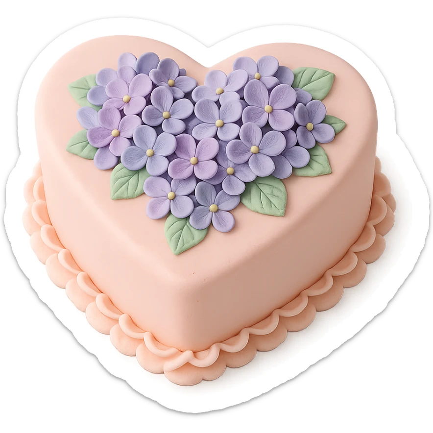 heart-shaped fondant cake with piped hydrangeas sticker