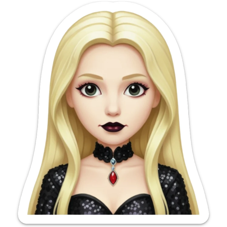 Bride of Dracula with long blonde hair, black sequin outfit sticker
