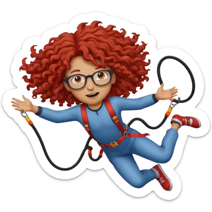 bungee jumping face only with hair flying red long curly hair and glassess sticker