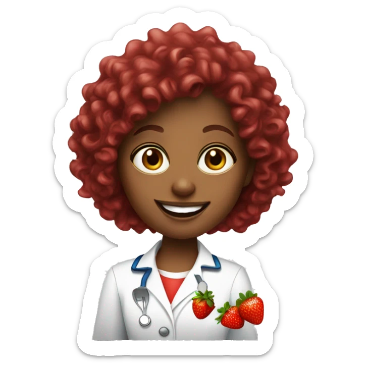 dietitian girl dark red curly hair eating a strawberry  sticker