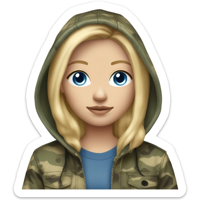 Blonde hair blue eyes skinny girl with camo hoodie and jeans on sticker