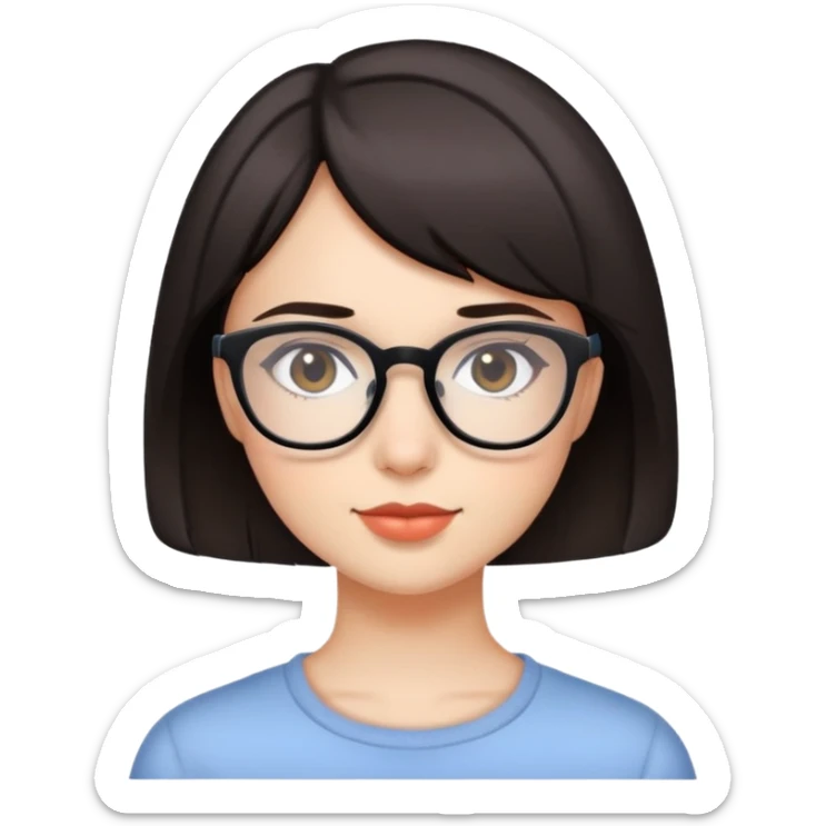 A pretty girl with short dark hair not black but not totally brown wearing glasses  sticker