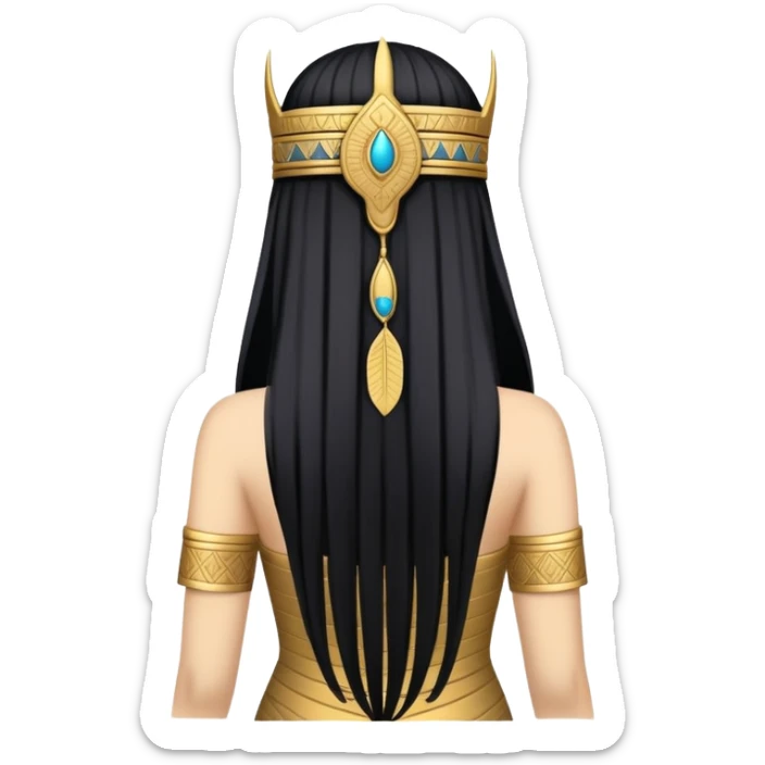back view of Anunnaki goddess Inanna with long flowing black hair and Mesopotamian cuneiform symbols on her royal attire sticker