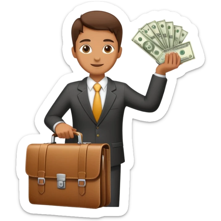 A professional person with a briefcase providing money to a family, breadwinner concept sticker