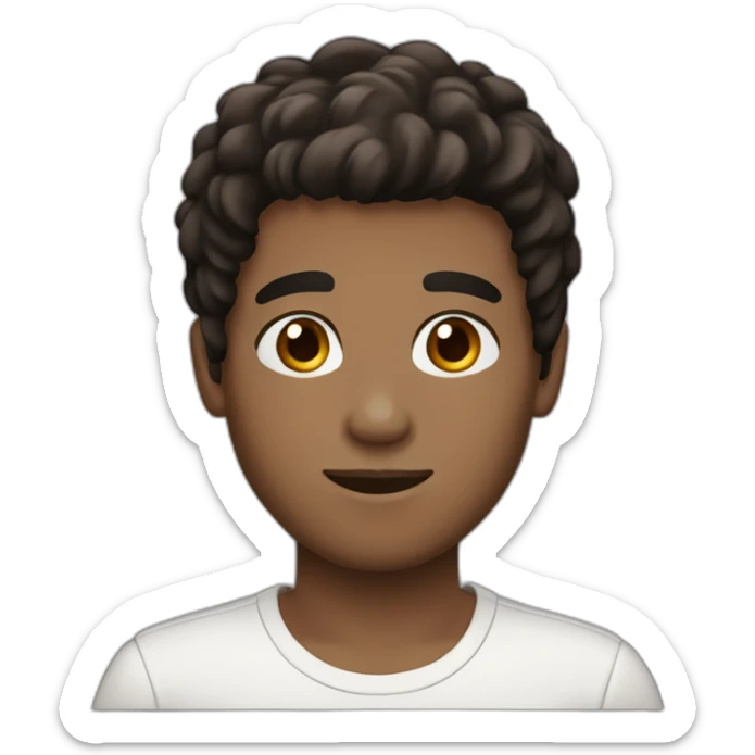 long straight brown-black hair boy, white, with brown eyes, and a little bit of beard sticker