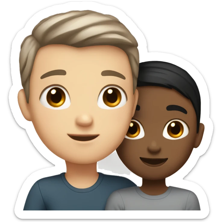 White Girl with Short Black Hair and boy with light Brown Short Hair hugging sticker