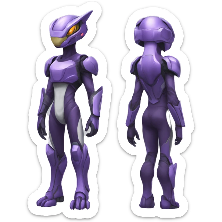 A Reptile-Raptor-Genesect-Mewtwo-Fakémon with a futuristic visor-helmet, wearing a techwear-suit Full Body sticker