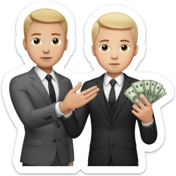 The businessman extends his hand to the side and give money to other businessman sticker