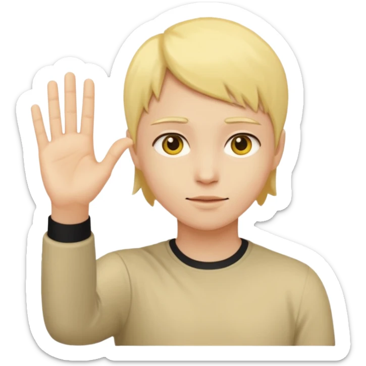 A yellow circle face person with neutral face with his hand in front of him at 90 degree angle sticker