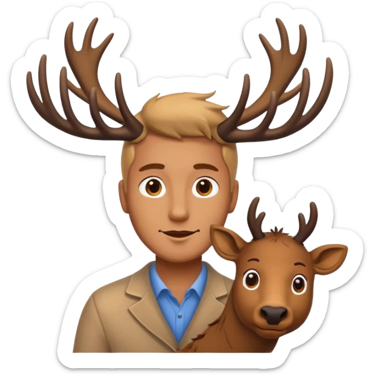 a man painting an elk, emoji style, simple and expressive, minimal and clear, bright and cheerful sticker