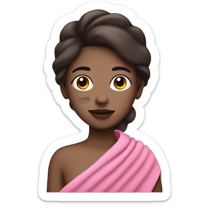 Pale girl with pink face mask in a pink towel with dark brown hair  sticker