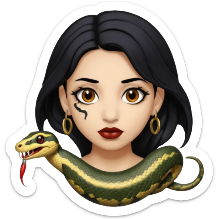 gothic black hair brown eyed brown eyed girl with snake bites and septum piercing  sticker