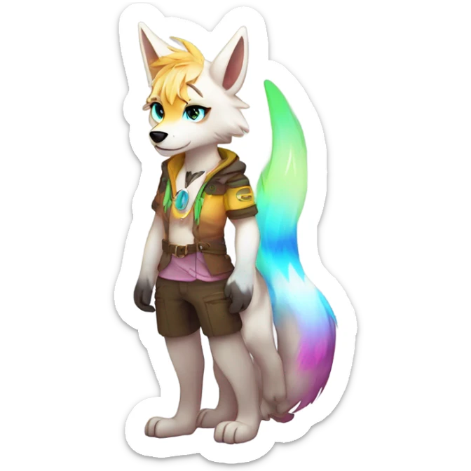 Anthro Colorful Shiny Fionbri-Falvie-sparkle-wolf-sona with neon markings full body sticker