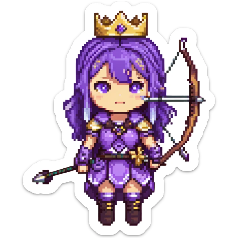 Archer Queen from Clash of Clans with purple hair, crown, bow and arrow, purple outfit sticker