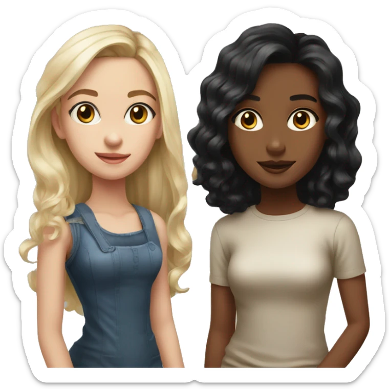 realistic portrait of black-haired girls, make the girl on the left blonde  sticker