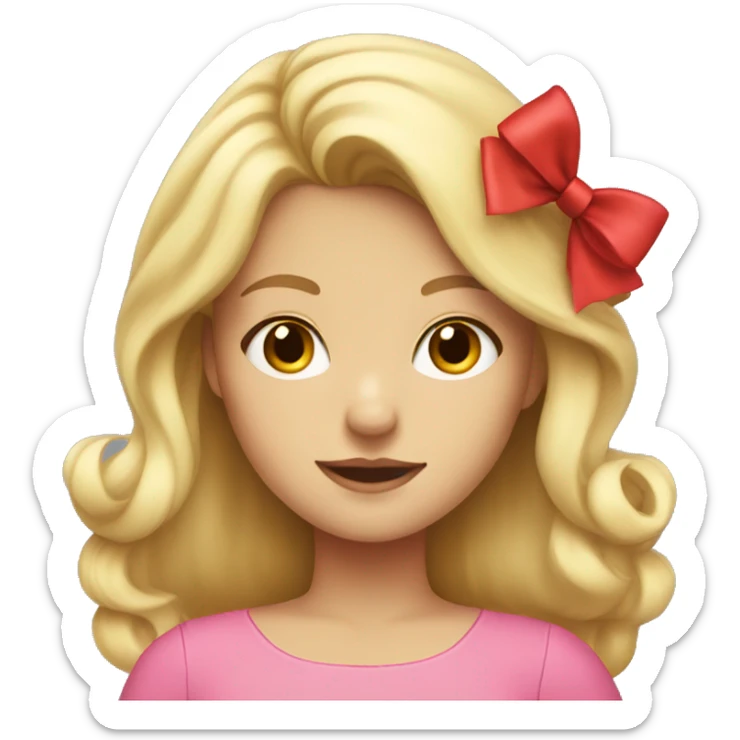 blonde girl with a pink top and a red bow in her hair sticker