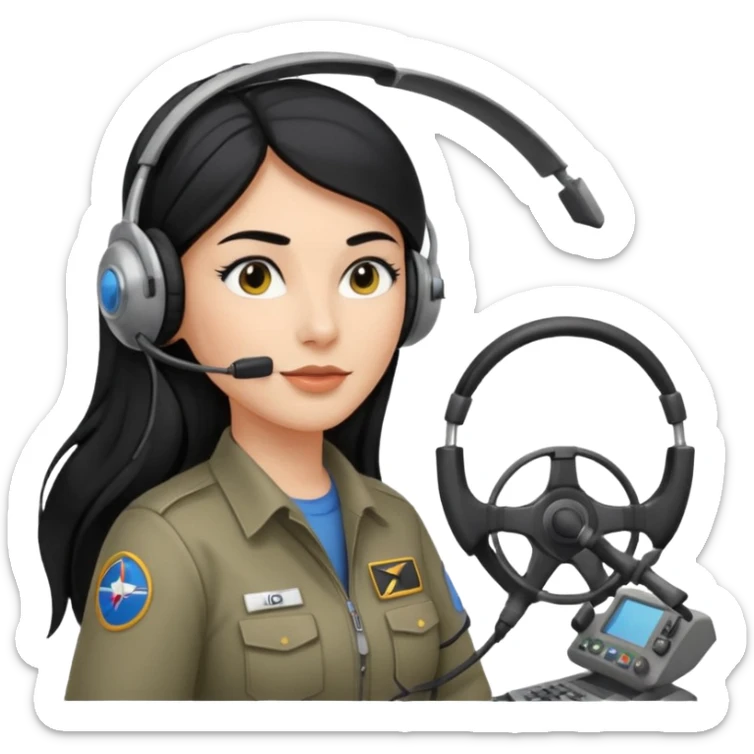 Femme cheveux long noir travaille dans le domaine de l'aéronautique gros sourcils haut du corps sticker