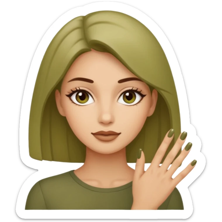 gel polish, y manicure en beige and olive green with a woman  sticker