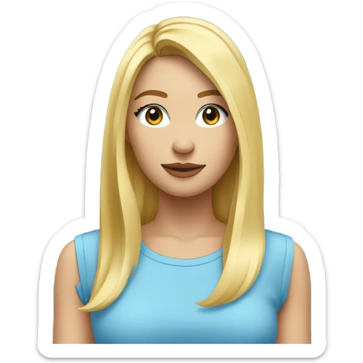 Femme aux cheveux mi-long blond lisse avec peau claire avec les yeux bleus et avec un t-shirt bleu ciel sticker