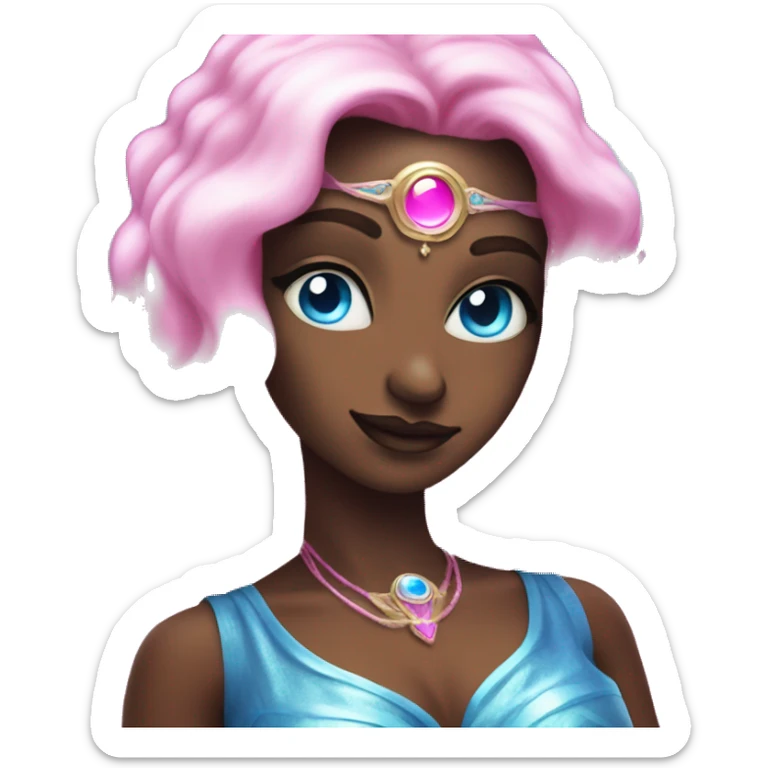 magical diva with pink andromedan skin long hair and blue eyes glowing third eye sticker