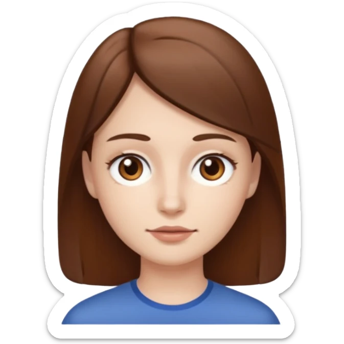 white skin, brown hair, eyes, eyebrows and a thin square face sticker