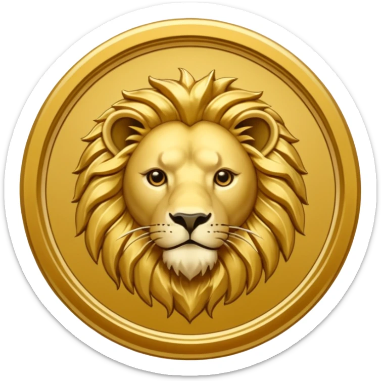 Fais un emoji de pièce d'or ronde avec l'inscription "F" dessus et un lion très détaillé gravé sur la pièce. Le F et le lion doivent être très lisible ainsi que les détails autour de la pièce.Le lion doit être gravé et en 2D il doit pas ressortir, il doit être subtile, le F doit être très visible sticker