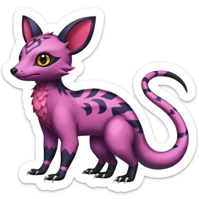 Rare epic aesthetic colorful Salandit-Noibat-Eevee-Civet-species-Fakemon-hybrid-creature, with markings, full body sticker