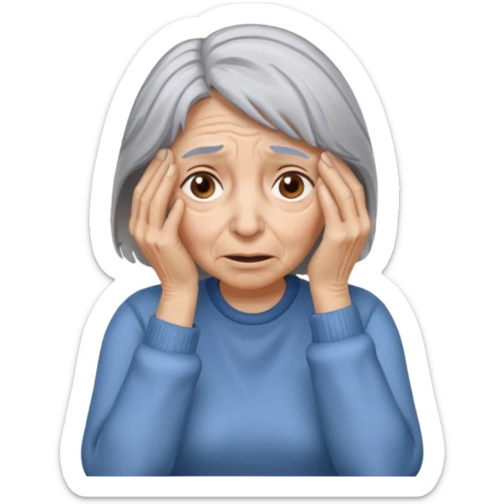 woman with gray hair and 1 palm of hand covering face in exasperation sticker