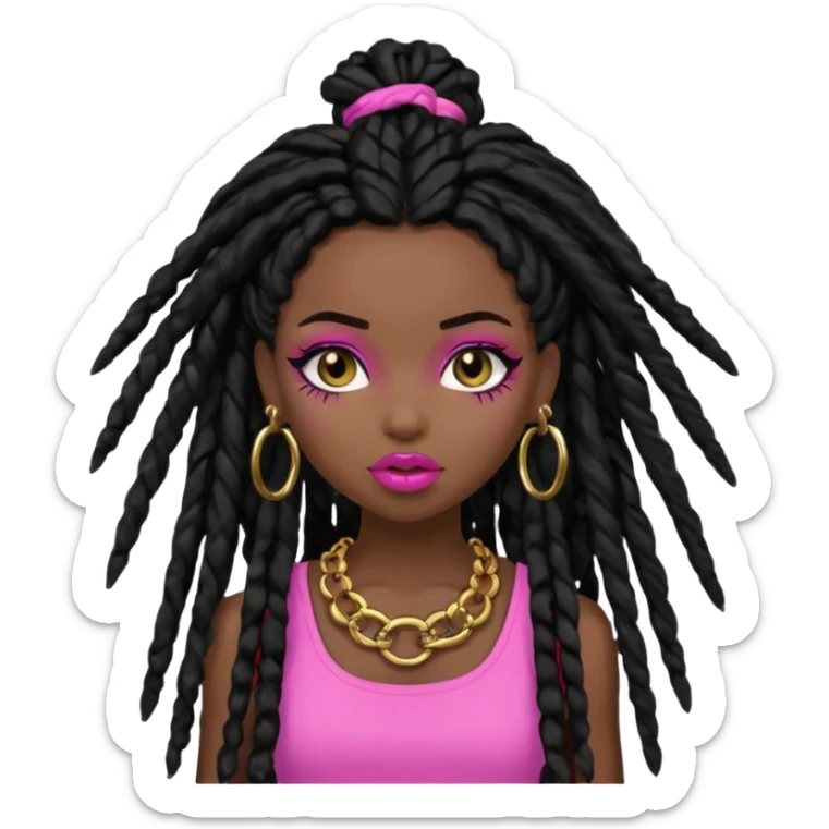 pretty bratz baddie, dark black skin, black dreads hair (black people hair) sticker