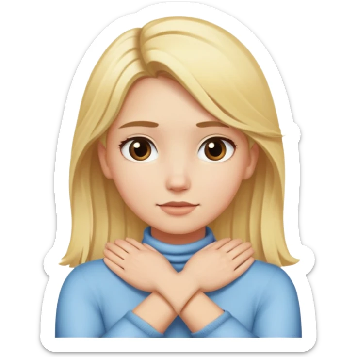 Girl with blonde hair with two hands crossed around her neck  sticker