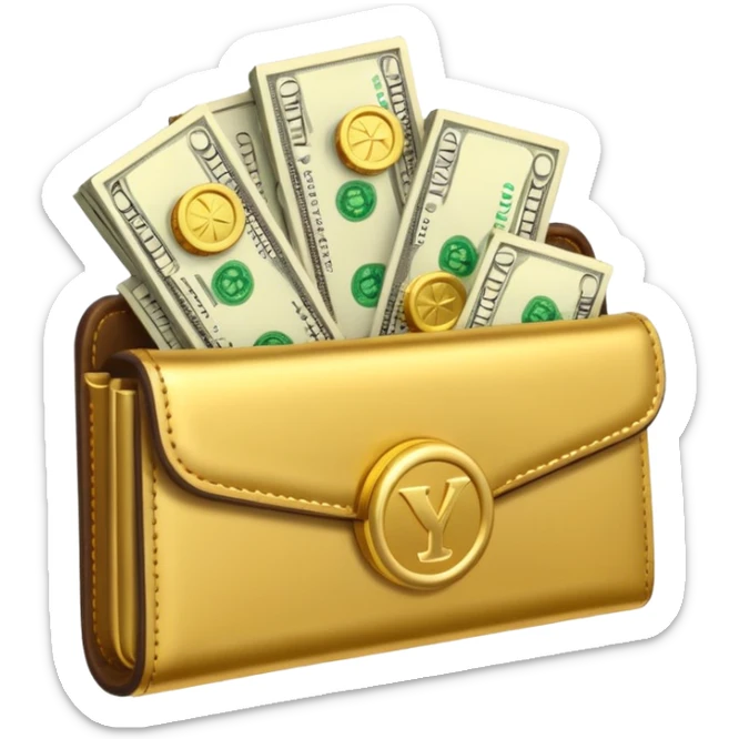 Aviator money emoji, wallet full of cash, casino vibe, premium 3D emoji style, clean, no background
 sticker