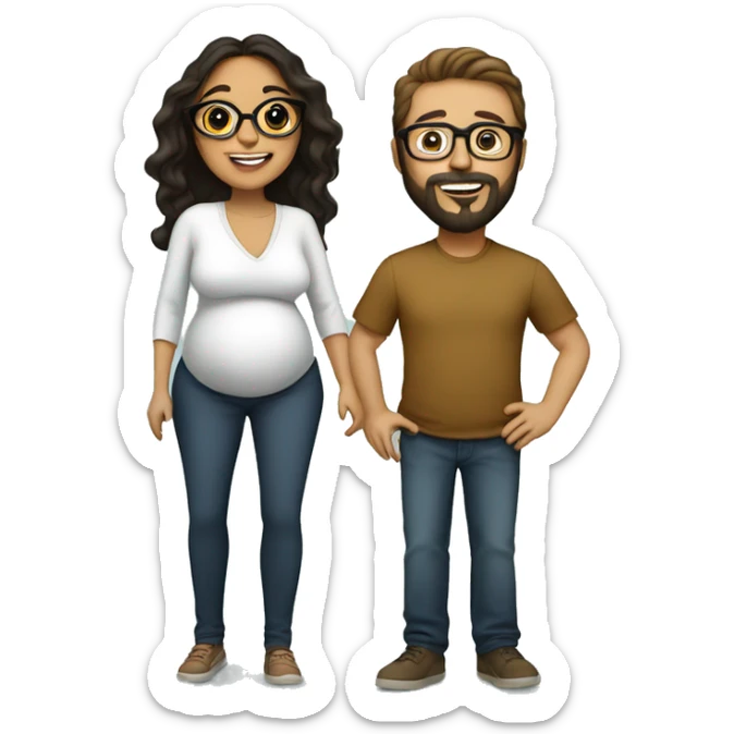 pregnancy announcement, latina woman with glasses, white male with glasses and beard  sticker
