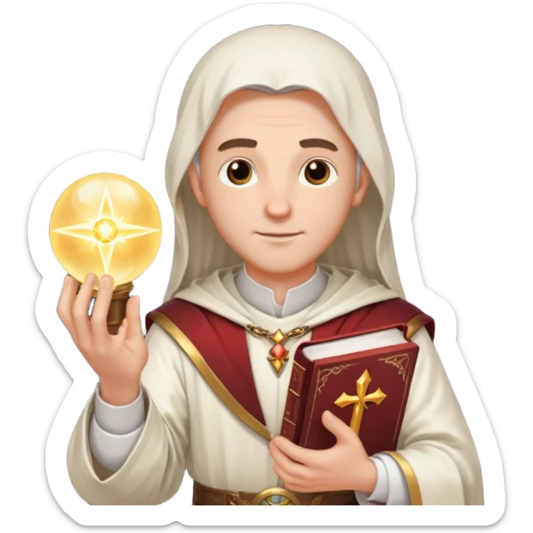 dnd cleric holding a holy book in one hand and having a ball of light in the other sticker