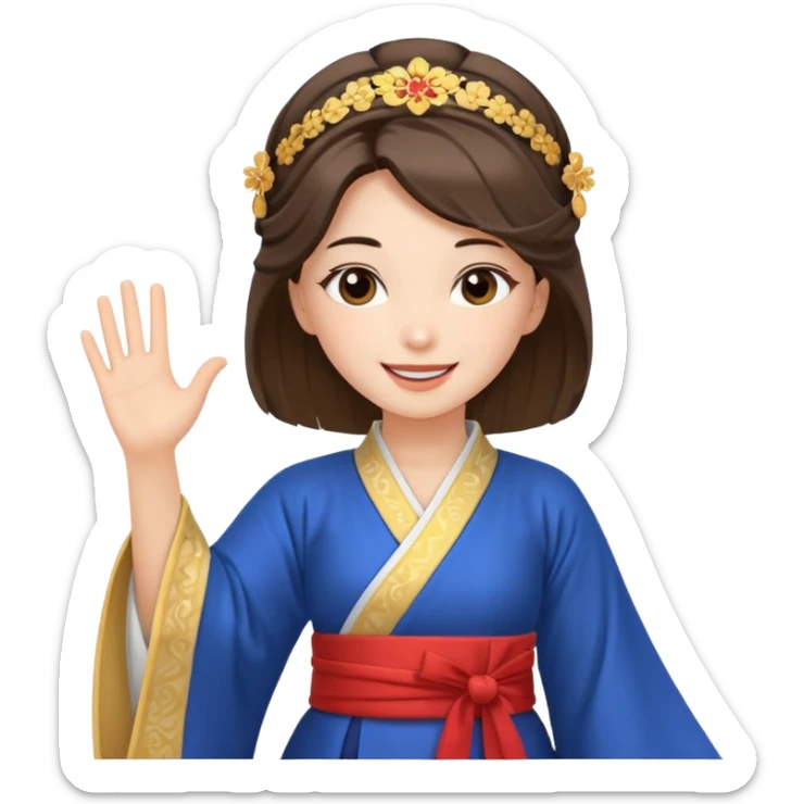 sexy european girl in hanfu clothes waving to greet sticker