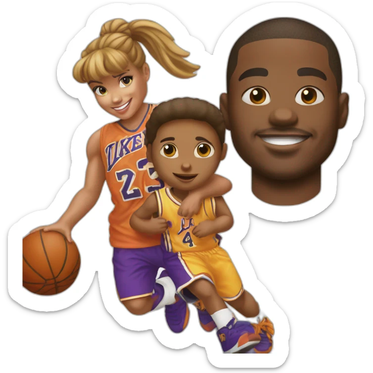 little girl with "Lisa" on his shirt playing basket with Mickael Jordan sticker