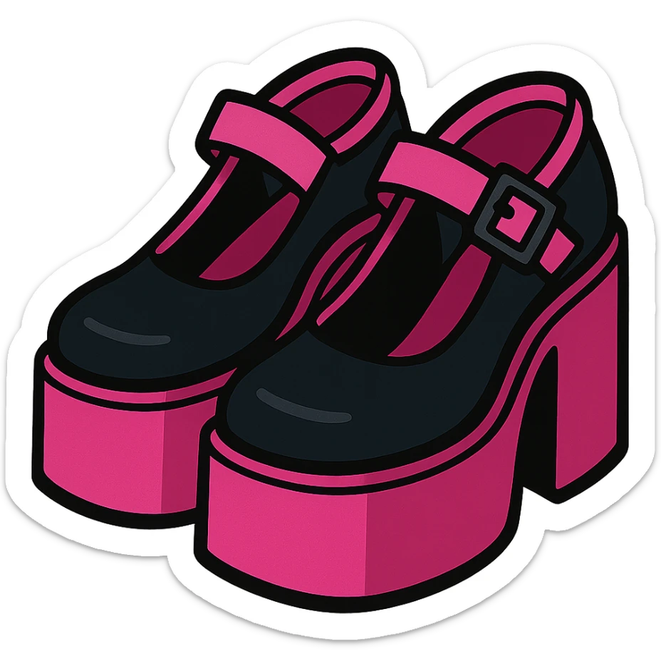 BLACKPINK-inspired gothic shoes, no hearts, black and pink, cute and stylish, vibrant toon style sticker