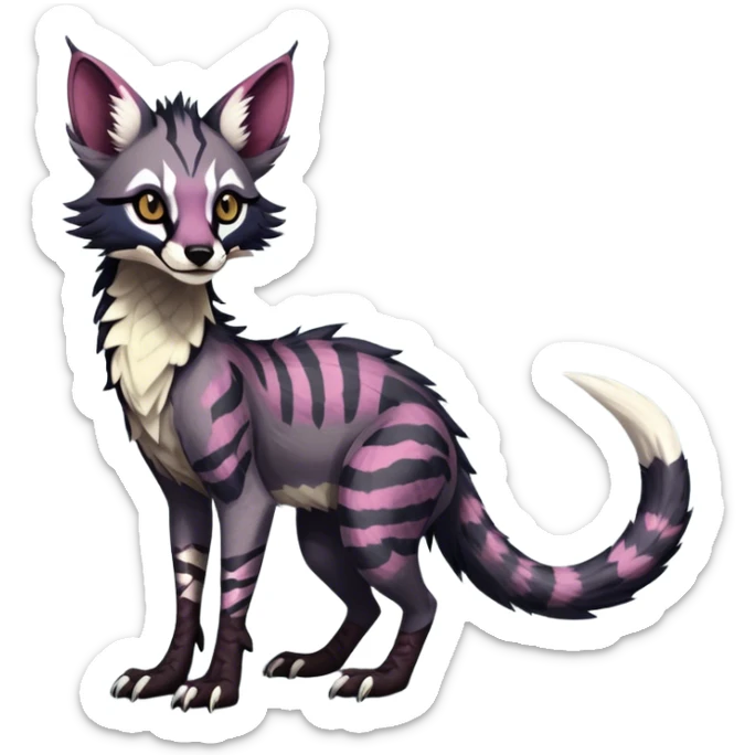 Feral Rare Fantasy dark colorful Vernid-Sergal-Genet-species by LiLaiRa, random markings, tufted tail, tufted ears, full body sticker