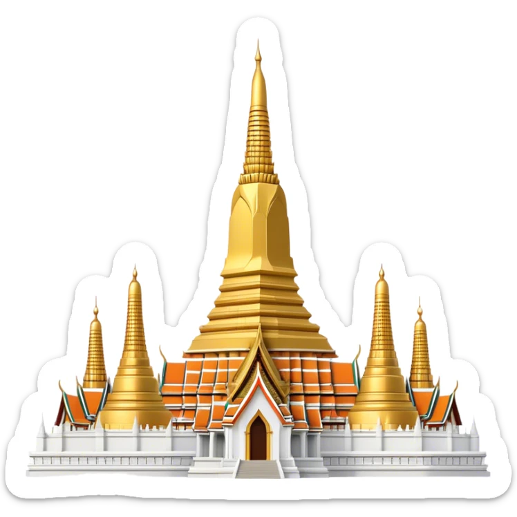 Cinematic Realistic Wat Arun Landmark Emoji, depicting the towering temple spires adorned with intricate porcelain mosaics sticker