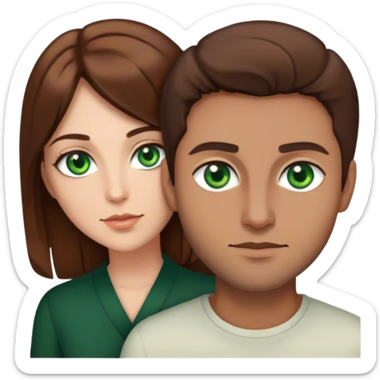 Couple woman with green eyes and brown hair and man with brown hair and brown eyes  sticker