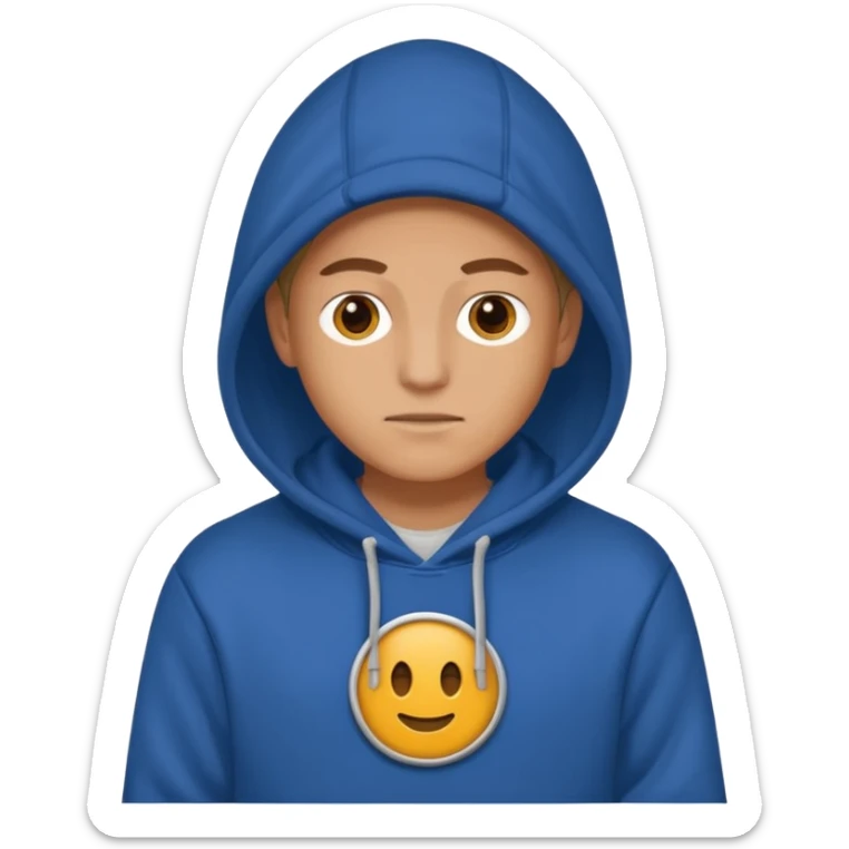 make image of white person, he is wearing hoodie with BST sign of it sticker