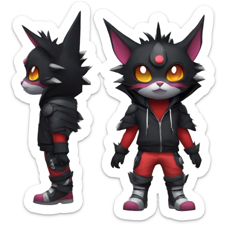 Cool Anthro Black Noibat-Quilava-Litten-Pokémon with edgy stripes hoodie spiked collar punk Full Body sticker
