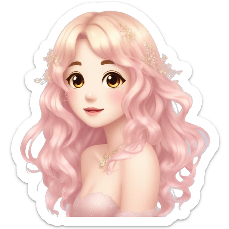 Dreamy pretty elegant cute shiny blushing shy anime lady kawaii beautiful hair naturecore fairycore cottagecore jewels trending aesthetic full body sticker