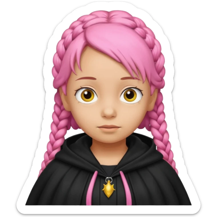 pink braids hair kid girl, wear black cloak, simpson style sticker