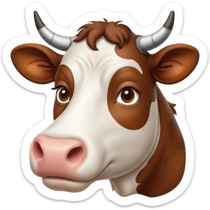 cinematic-noble-brown-and-white-cow-portrait-emoji,-poised-and-regal,-with-a-large,-sturdy-build-and-a-beautifully-patterned-hide-of-rich-brown-accented-by-crisp-white-patches,-deep-set-soulful-brown-eyes,-simplified-yet-sharp-and-sophisticated sticker