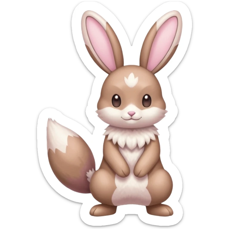 Pastel pink and pastel brown and pastel white Lopunny-Emolga-Cinccino-fusion (full body) sticker